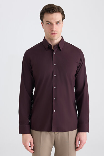 Twn Slim Fit Mürdüm Düz Gömlek