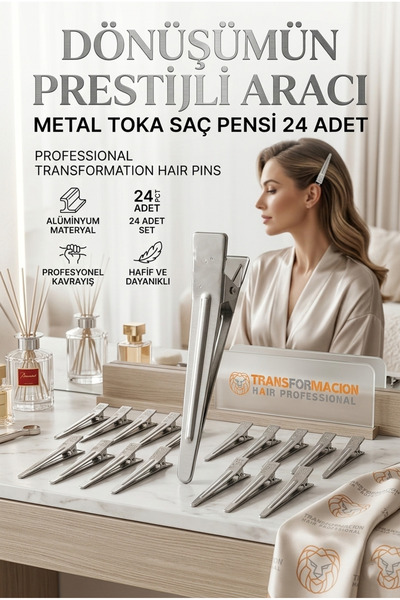 Transformacion 24'lü Profesyonel Alüminyum Saç Pensi Seti Metal Toka Saç Pens...