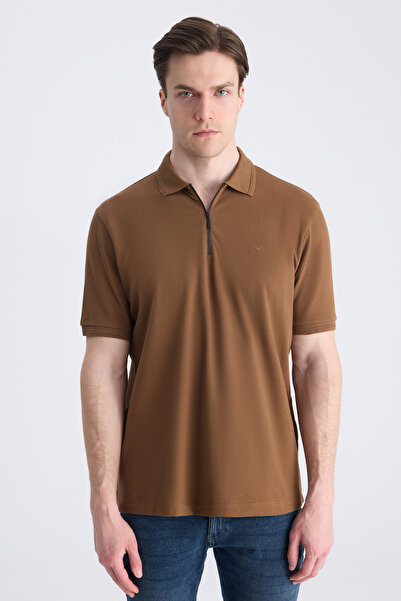 D'S Damat Tricou Ds Damat cu croială normală, maro, cu textură piqué, 100% bu...