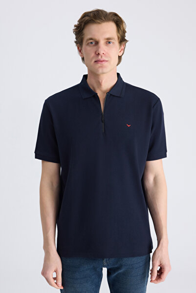 D'S Damat Tricou Ds Damat cu croială normală, albastru închis, cu textură piq...