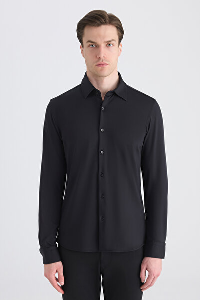 Twn Slim Fit Black Knitted Shirt
