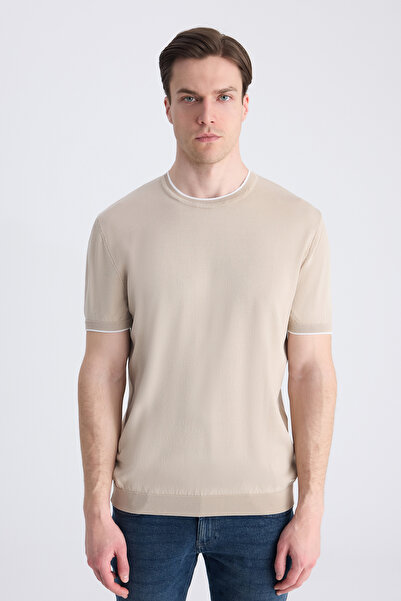 D'S Damat Tricou Ds Damat Regular Fit, bej, simplu, de vară, din raion