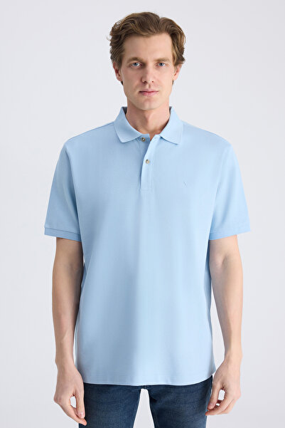 D'S Damat Ds Damat Μπλουζάκι με κανονική εφαρμογή, μπλε πικέ υφή, 100% βαμβάκι