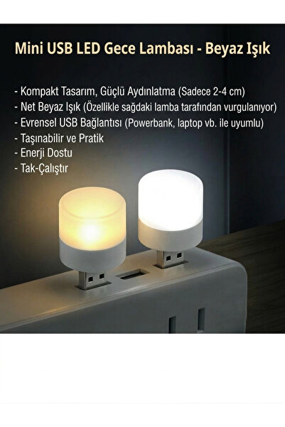 Usb Led Küçük Beyaz Işık Lamba, Koridor, Tuvalet, Oturma, Çocuk Odası Gece Aydınlatma 2 Adet