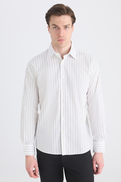D'S Damat Ds Damat Slim Fit White Dobby Shirt