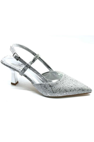 KOCAMANLAR Mehtap Kırışık Arkası Açık Stiletto Femei pantofi cu toc ARGINTIU