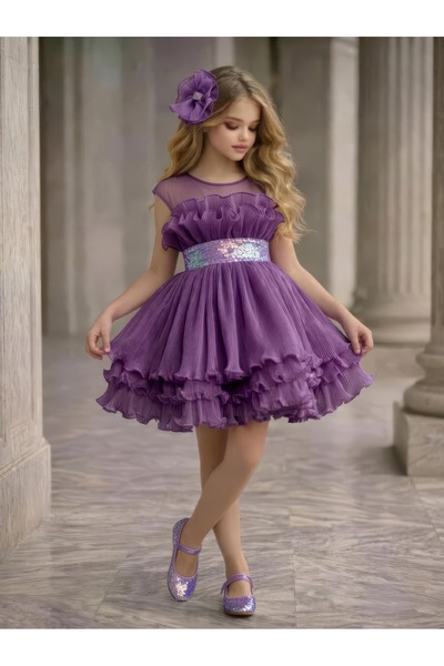 By Feyza Kids Collection فستان سهرة قصير مزين بالترتر من By Feyza للفتيات الص...