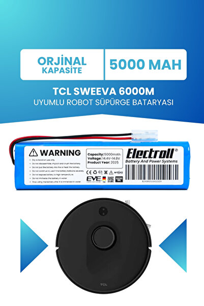 ELECTROLL Tcl Sweeva 6000m Batarya (STANDART KAPASİTE) 5000mah Pil Robot Süpü...