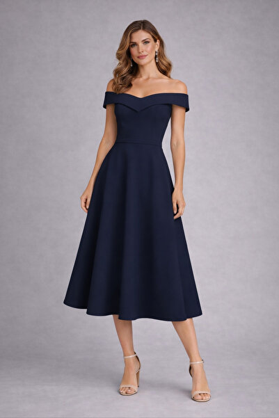 Şayse Design Kayık Yaka Midi Boy Elbise-Mezuniyet,Nişan ve Nikah Elbisesi