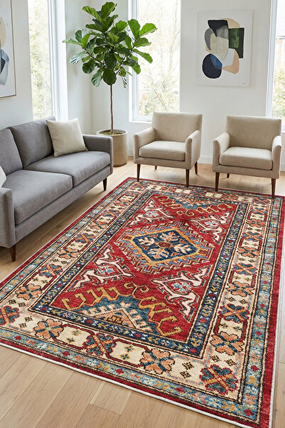 CENTER AVM Kırmızı Halı Salon Halısı Makinede Yıkanabilir Halı Kaymaz Taban Halı