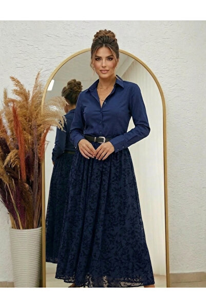 MaxiMor Women's Navy Blue Color, Suitable for Hijab, Elastic Waist, Belt Incl...