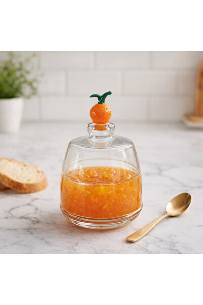 ADAMODART Orange Figured Glass Lid Jam & Sugar Bowl