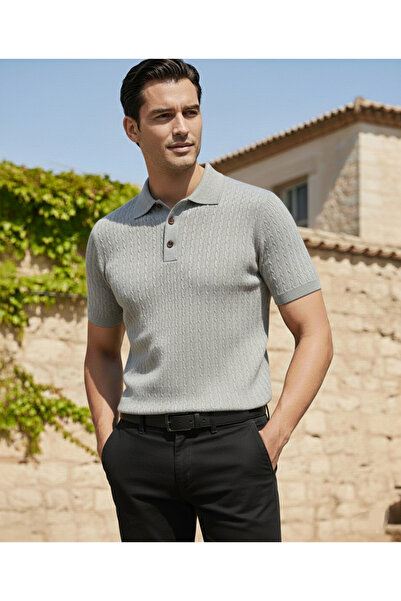 JAKC WAYS Polo Collar Gray Knitwear T-Shirt / Knitwear T-Shirt