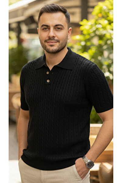 JAKC WAYS Sweat-Proof Polo Collar Black Knitwear T-Shirt