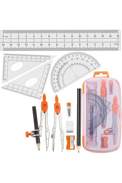 Arabest 8-Piece Math Geometry Set, Compass Protractor Ruler Triangle Set Squa...