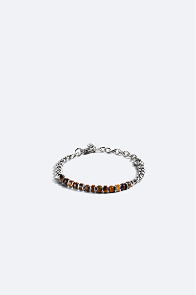 Avva Men's Brown Hematite and Tiger's Eye Stone Bracelet B009612