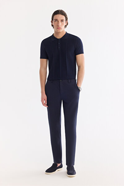 Avva Men's Navy Blue Elastic Waist Pants Viscose Blend Elastane Slim Fit A61Y...