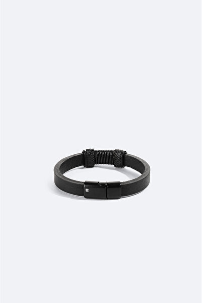 Avva Men's Black 100% Leather Bracelet B009600