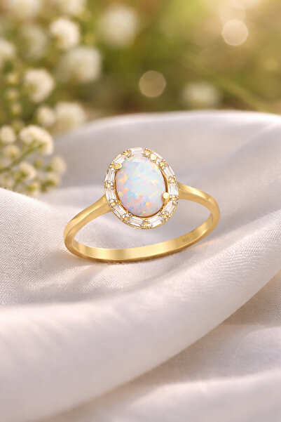 Silveranka 925 Ayar Gümüş Oval Opal Taşlı Yüzük