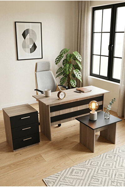 Robin Home Ofis Çalışma Masası Takımı Büro Masa Takımı Masa Sehpa Keson Meşe-...