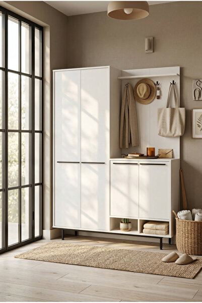 Robin Home Rita Portmanto Vestiyer Ayakkabılık Metal Ayaklı Beyaz