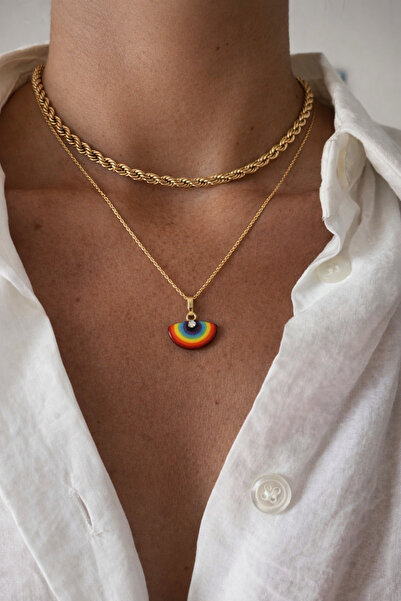 Markiz Takı Gökkuşağı Renkli Murano Cam Kolye 40 cm + 7 cmUzatma