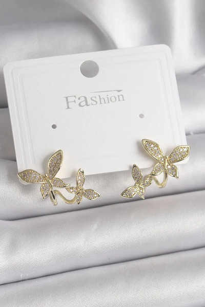 OEM أقراط نسائية من حجر الزركون الذهبي اللون على شكل فراشة - ليسينيا