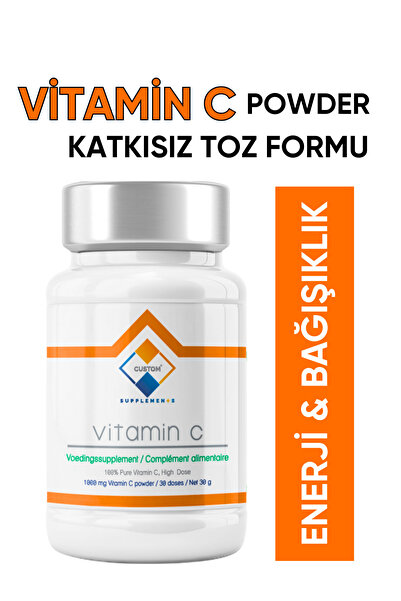 Custom Supplements Vitamin C Powder, Katkısız Toz Form (L-askorbik asid), Bağ...