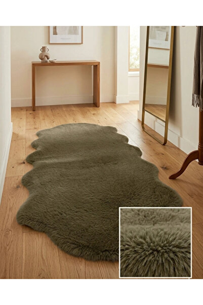 Carpet Dekor Peluş Yumuşak Dekoratif Halı Simetrik Desen Kahverengi