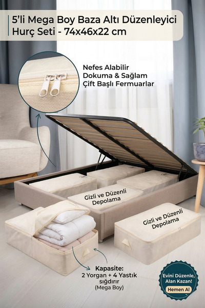 Textile sweet 5'li Mega Boy Krem Baza Altı Düzenleyici Hurç 74x46x22