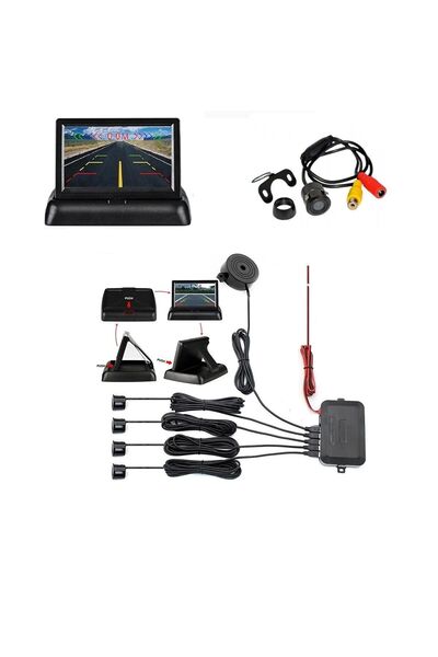 AEM Araç geri park sensörü monitör ve kameralı ses ikazlı beyaz göz
