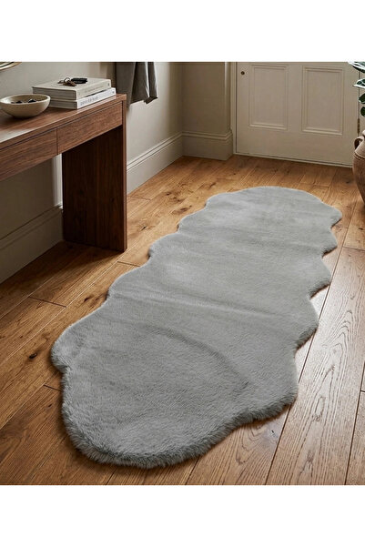 Carpet Dekor Peluş Yumuşak Dekoratif Halı Simetrik Desen Gri