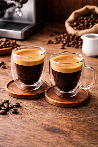 Tohana Çift Cidarlı Espresso Fincanı 2'li Set – Isıya Dayanıklı Cam Kahve Bar...