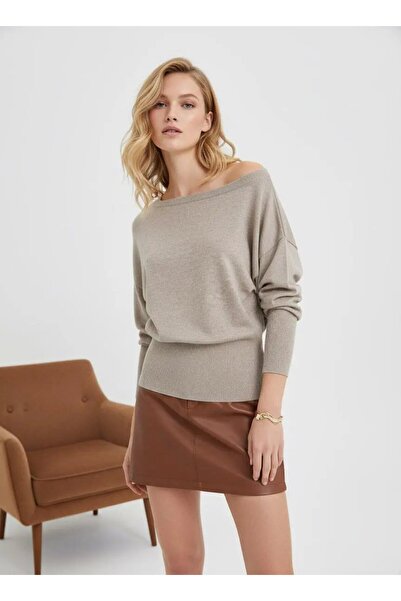 Park Karon Women's Wide Neckline Sleeve Detail Premium Yarn Soft Textured Kni...