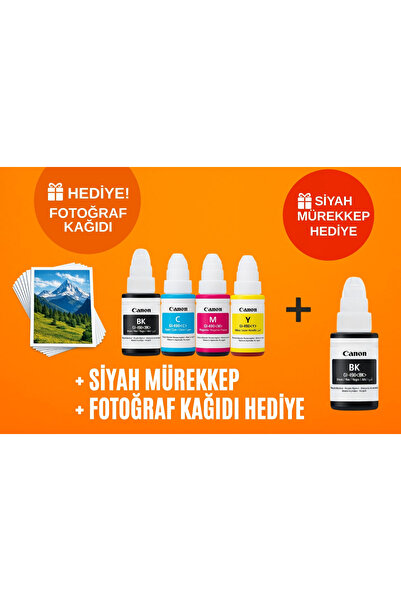 Canon Gı-490 Pixma G3410 Orjinal Mürekkep Seti + 1 Siyah Hediye 14u1126