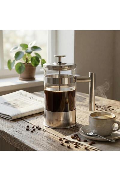 Any Morning 600 ml Paslanmaz Çelik French Press, 3 Katmanlı Filtreli FF110