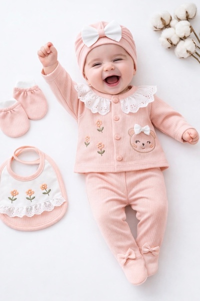 mia mia طقم ملابس للمواليد الجدد مكون من 5 قطع مع ياقة دانتيل، هدية ولادة الط...