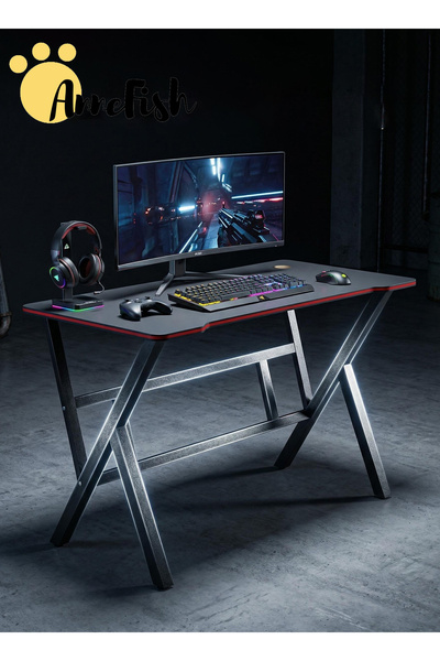 AnneFish مكتب ألعاب ذكي مقاس 140 سم مزود بشريط إضاءة LED وبلوتوث ومزامنة المو...