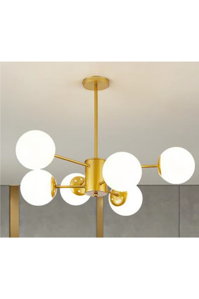 X-light 9586-3+3 GAB, Chandelier on a gold metal rod + glass lampshades (6 E2...