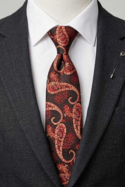Kravatkolik Claret Red Paisley Pattern Classic Tie with Handkerchief Kk13124