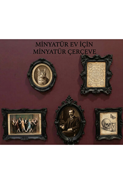 LUBIKO STUDIO 5'li Minyatür Siyah Çerçeve Seti Sevgililer Günü Mini Müze Deko...
