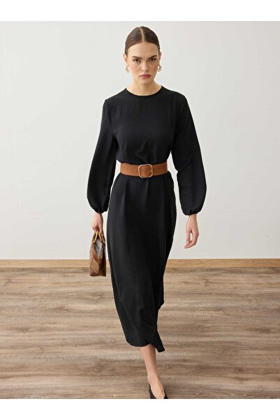 Refka Soft Textured Hijab Dress - Black - Refka