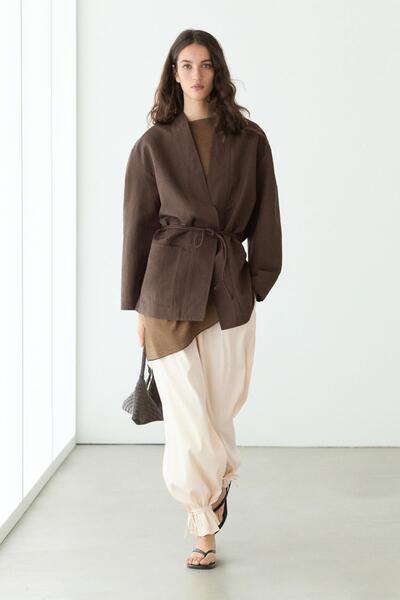 Massimo Dutti Keten bağcıklı kimono ceket