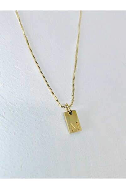 Lumel Takı Çelik Plaka Harf Kolye 45 cm Gold Renk Zincir - Kararma Yapmaz
