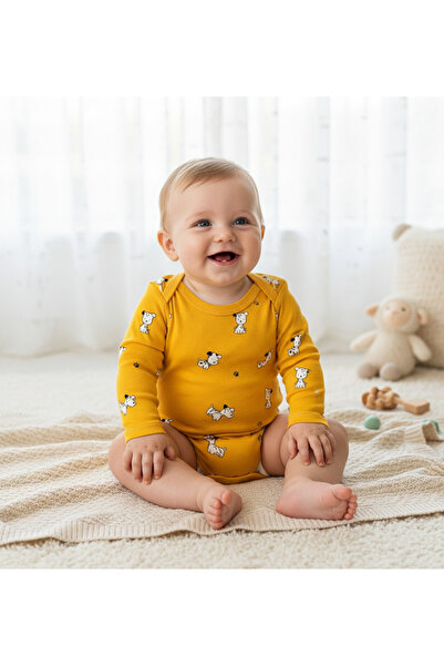 minço bebe Yenidoğan Köpek Baskılı Çıtçıtlı Kız Erkek Bebek Body %100 Pamuk E...