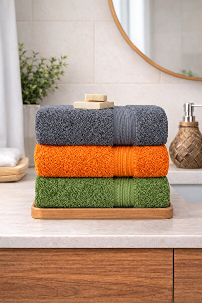 Cotton 3'lü %100 Pamuklu Havlu Seti Çavuş Bordür 50x90 El ve Yüz Havlusu