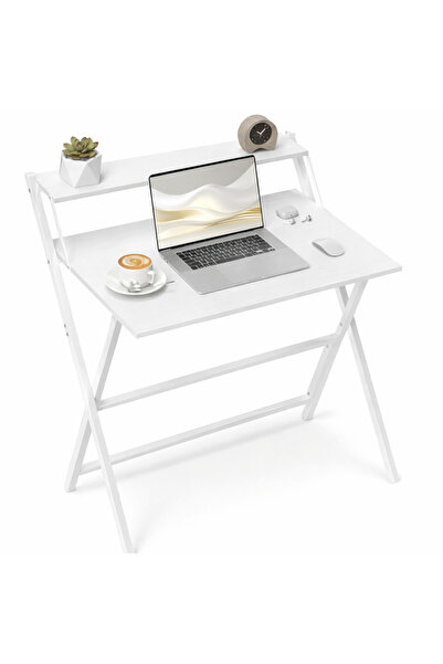 OEM Birou Pliabil cu Polita pentru depozitare, 81.5 x 62 x 86.5 cm Alb