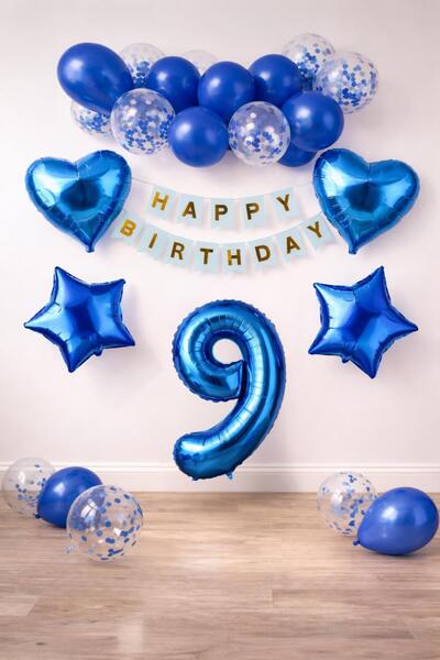 Patladı Gitti 9 років Синій концепт набір для дня народження; Набір фольгован...