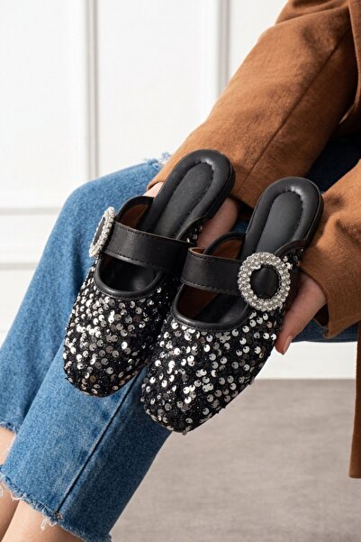 FUGA MODA Falcon Beige Sequined Stone Buckled Stylish Daily Model Women Slipper