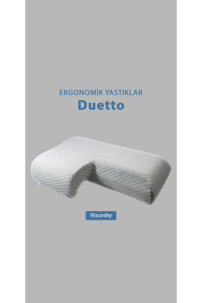 Viscoshy ™ Duetto Ortopedik Boyun Destekli Çift Yastık Sevgili Yastığı Visko